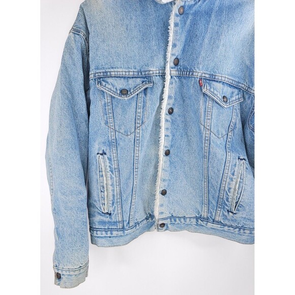 Levis Vintage Denim Jacket Mens Large Sherpa Lined Light Trucker Snaps - Picture 4 of 15